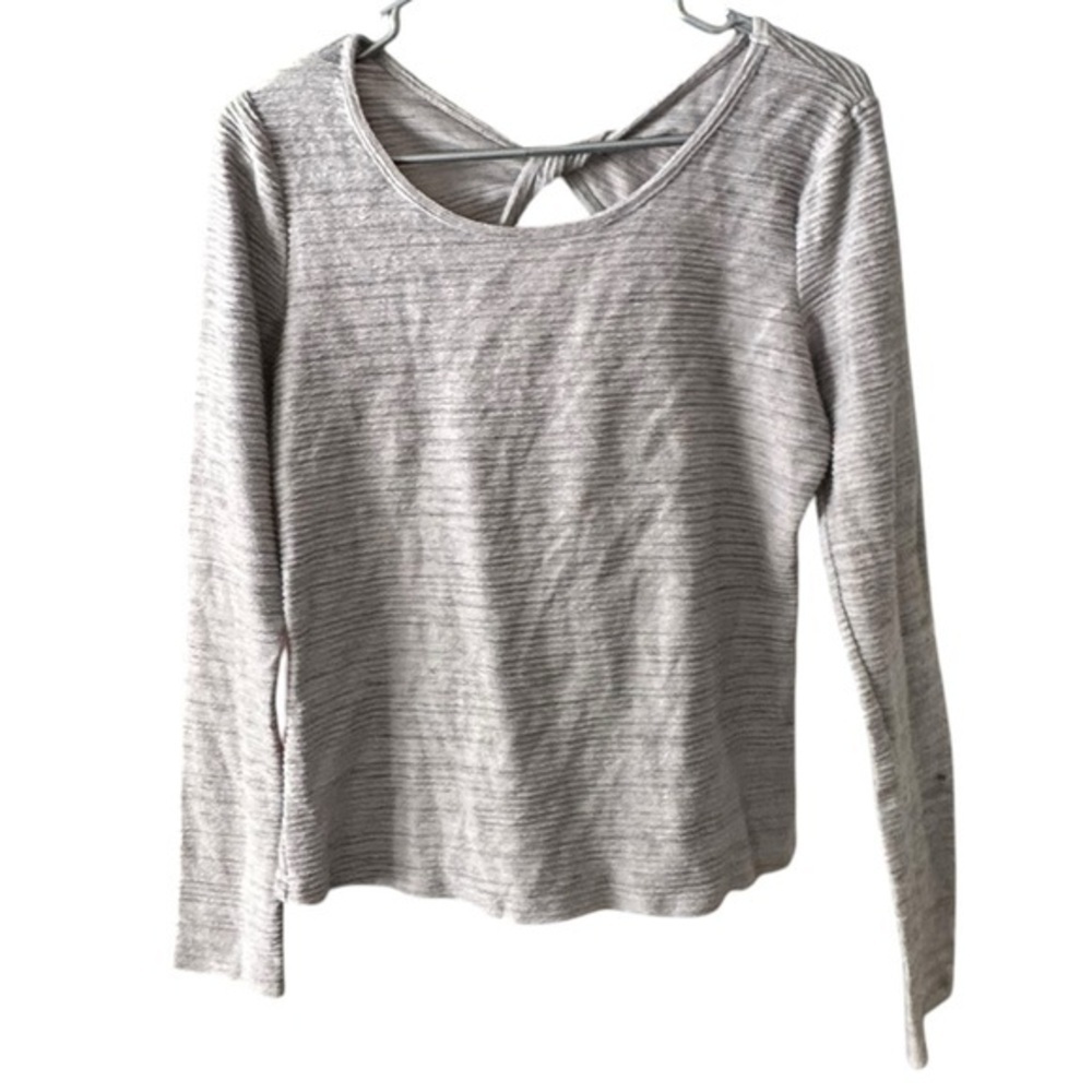 Willow & Root Gray Ribbed Twist Back Long Sleeve Top M - Picture 2 of 5